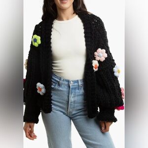 SAACHI Chunky Floral Crochet Cardigan NWOT